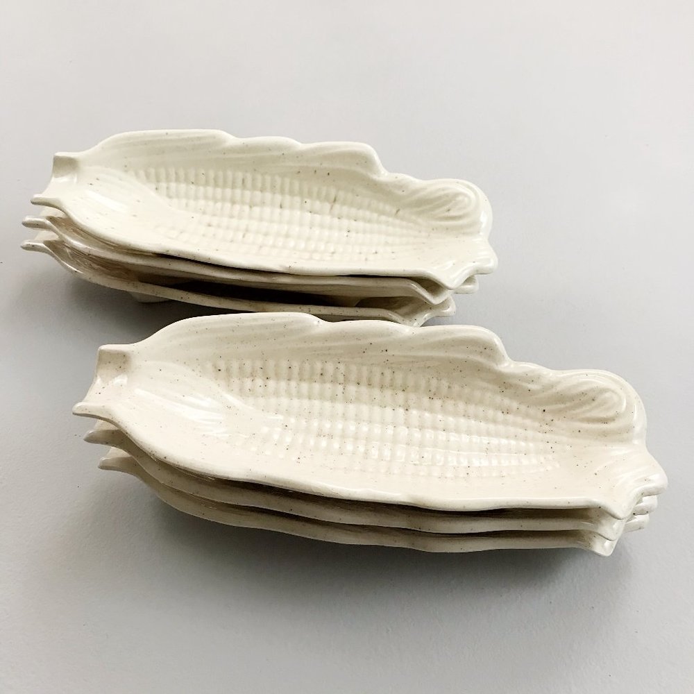 VINTAGE Mid-Century Ceramic Corn Cob Holders Set of 6 Farmhouse Table Decor Ecru